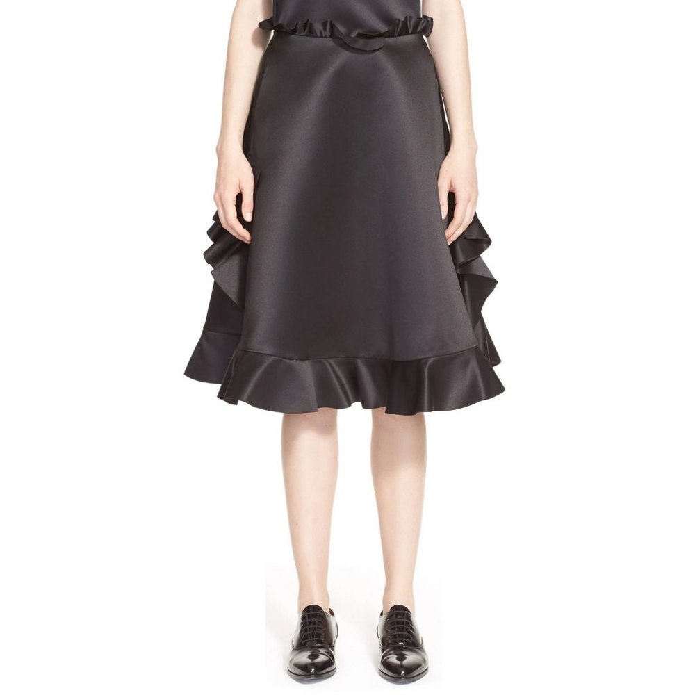 Paskal AW/15 Black Frilled Charmeuse A-Line Skirt